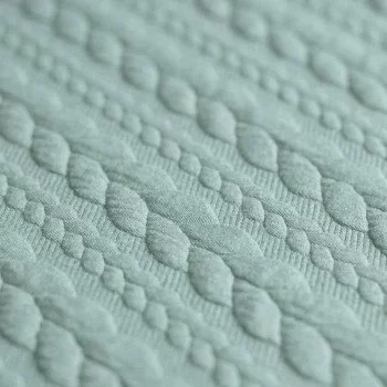 Gebreide Kabel Jacquard Stof Zeegroen