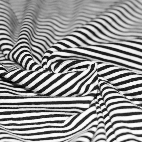 Jersey Cotton Stripes 3mm Black White Jersey Cotton Stripes 3mm Black White