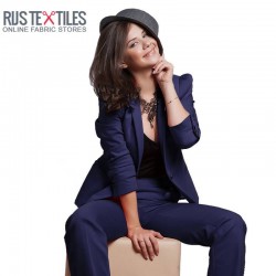 Tessuto Raso Di Cotone Stretch Marina