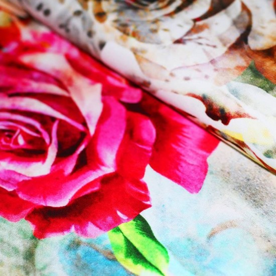 Jersey Cotton Fabric Digital Print - Big Rose Flower Jersey Cotton Fabric Digital Print - Big Rose Flower
