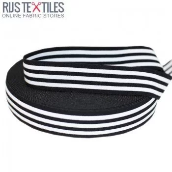 Ruban Élastique 40mm à Rayures Noir Blanc