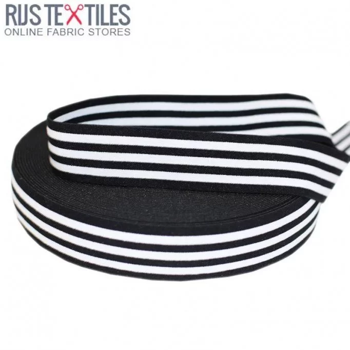 Elastic Tape 40mm Stripe Black White - (Ribbons )