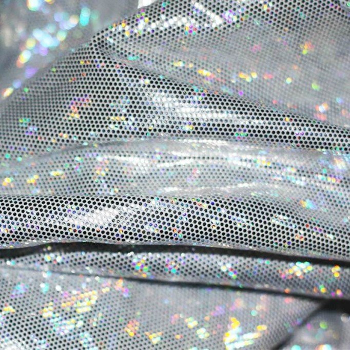 Tissu Hologramme Feuille Blanc / Argent - (Tissu Hologramme )