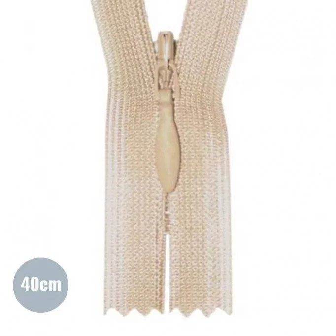 Usynlig Lynlås Beige YKK 40CM Ikke-Delelige - (Usynlig Lynlåse YKK Ikke Delbar)