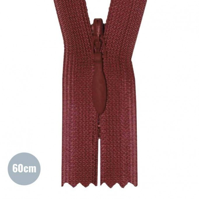 Usynlig Lynlås Bordeaux YKK 60CM Ikke-Delelige - (Usynlig Lynlåse YKK Ikke Delbar)
