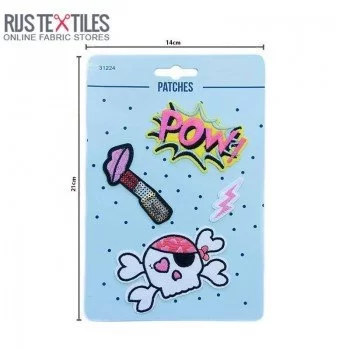 Applications à Repasser Emballage 4 Pièces - Pow Tête De Mort Applications à Repasser Emballage 4 Pièces - Pow Tête De Mort