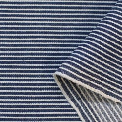 Tessuto Jeans Di Cotone a Righe 2mm Elasticizzato 10-OZ Blu Scuro 