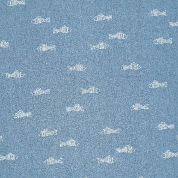 Jeans Fabric Stretch - Fish Light Blue - (Jeans Fabric Cotton)