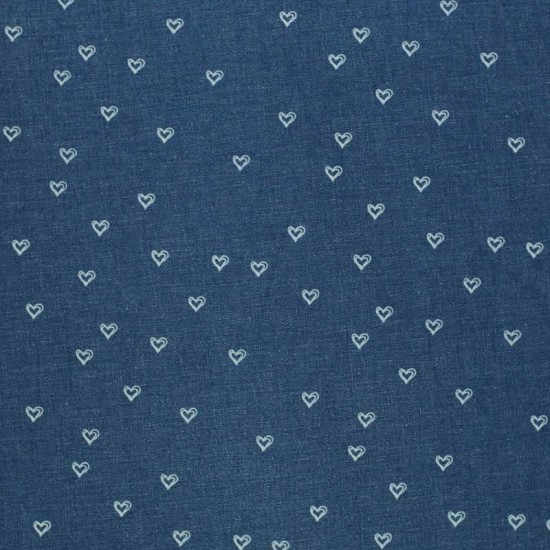 Jeans Fabric Stretch - Hearts Dark Blue Jeans Fabric Stretch - Hearts Dark Blue