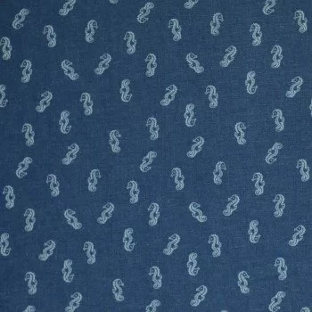 Tissu Jeans Stretch - Cheval De Mer Bleu Foncé