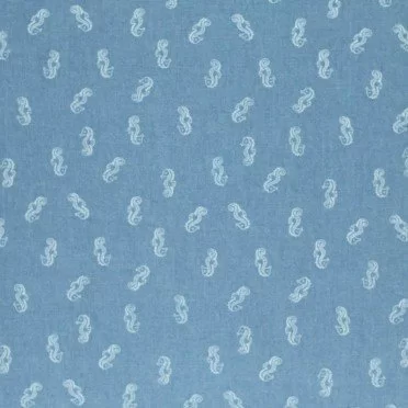 Tissu Jeans Stretch - Cheval De Mer Bleu Claire  - (Tissu Jeans Coton)