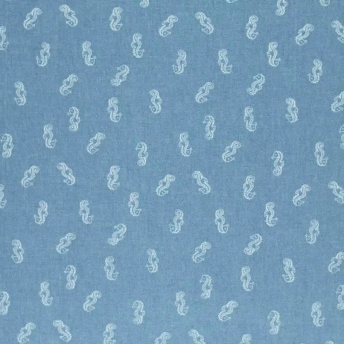 Jeans Stof Stretch - Havhest Lyseblå - (Jeans Stof Bomuld )
