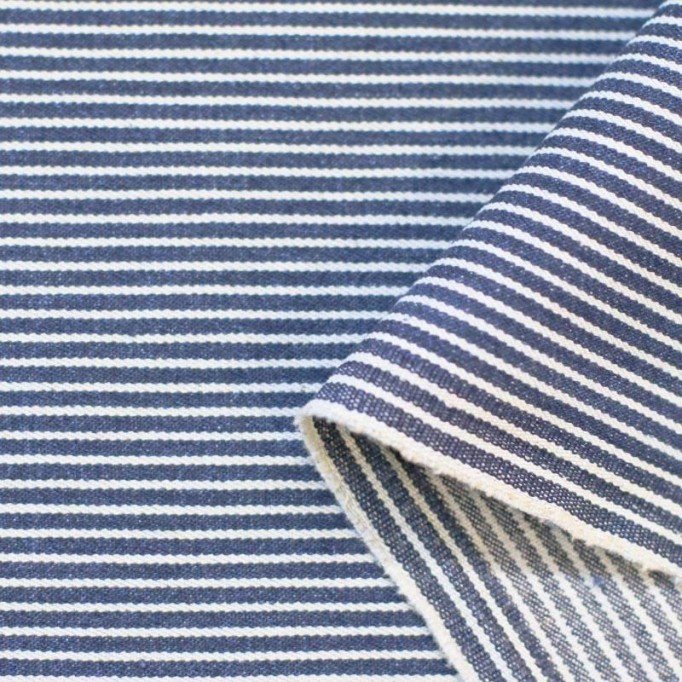 Jeans Stof 2mm Strepen Stretch 10-OZ Blauw - (Jeans Stoffen Katoen)