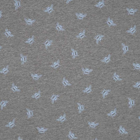 Jersey Fabric Cotton - Bees Grey Melee Blue Jersey Fabric Cotton - Bees Grey Melee Blue