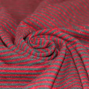 Jersey Lurex Stripes 3mm Green Red - (Jersey Cotton Stripes)