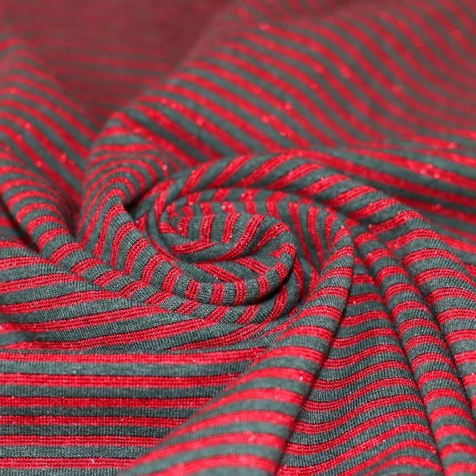 Jersey Lurex Stripes 3mm Green Red - (Jersey Cotton Stripes)
