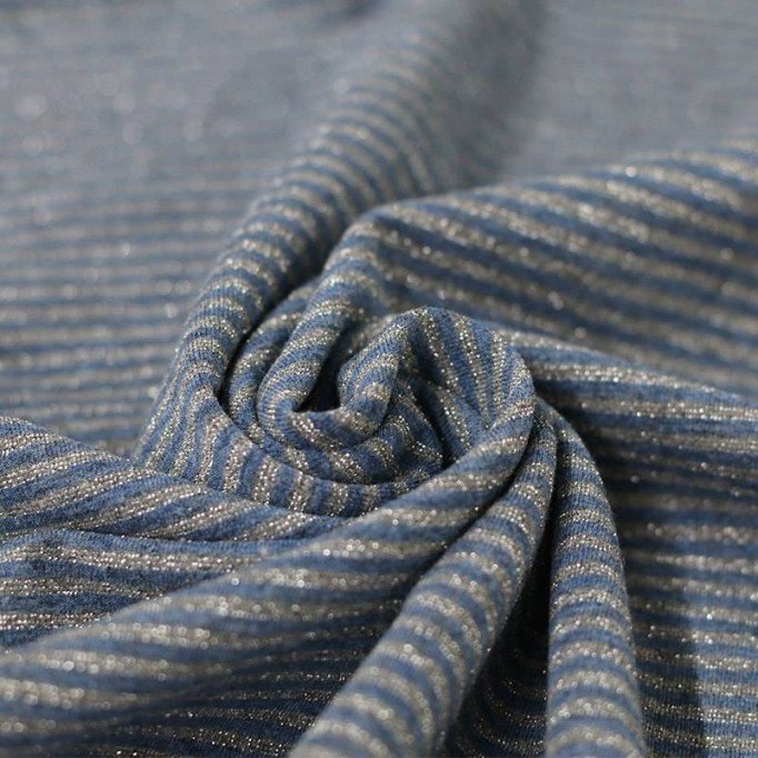 Jersey Lurex Strepen 3mm Jeans - (Katoenen Jersey Strepen )