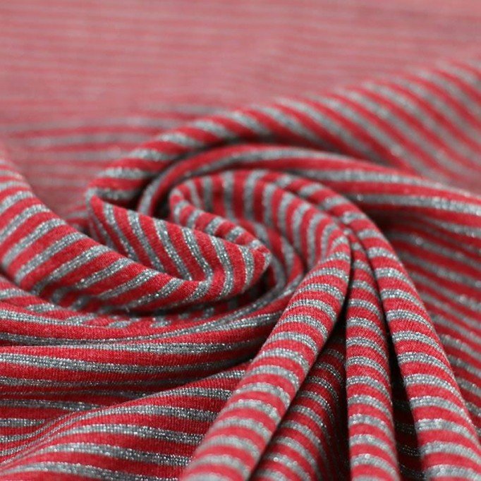 Jersey Lurex Stripes 3mm Red Grey - (Jersey Cotton Stripes)