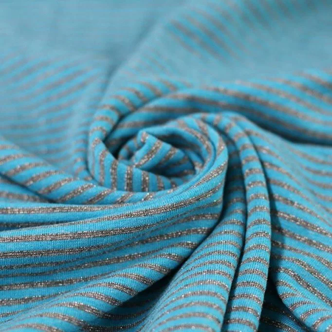 Jersey Lurex Stripes 3mm Aqua Grey - (Jersey Cotton Stripes)