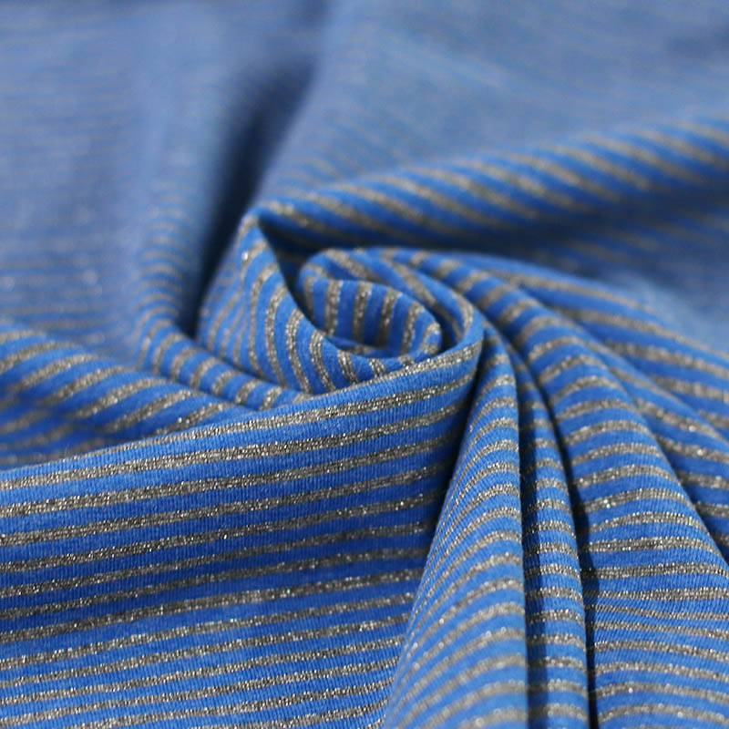 Jersey Lurex Strepen 3mm Kobalt Grijs