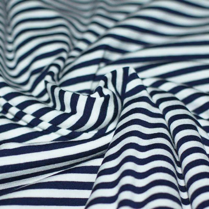 Jersey Stripes 5mm Navy White - (Jersey Stripe Fabric)