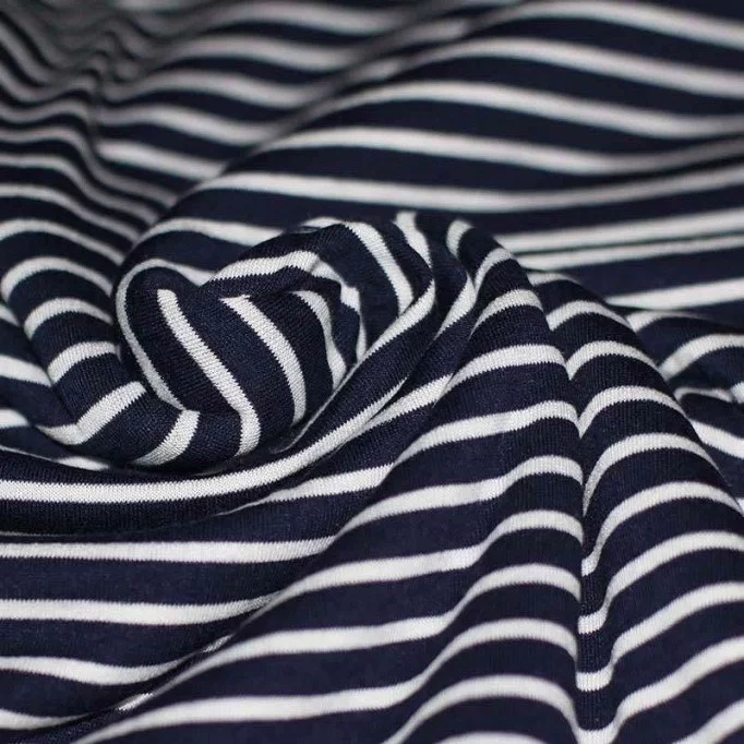 Jersey Stripes 6mm Navy / 3mm White - (Jersey Stripe Fabric)