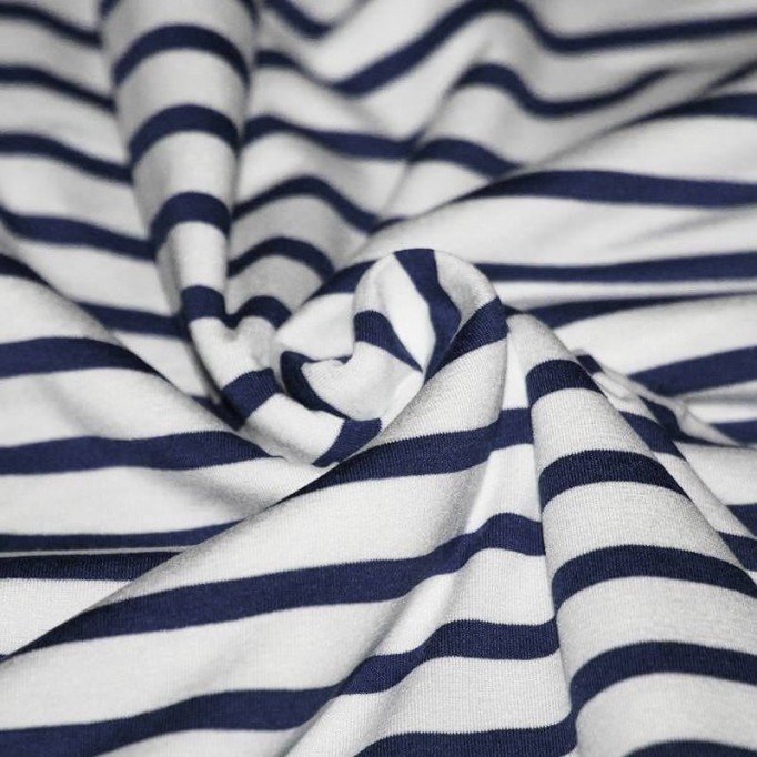 Jersey (Stripes) White Navy - (Jersey Stripe Fabric)
