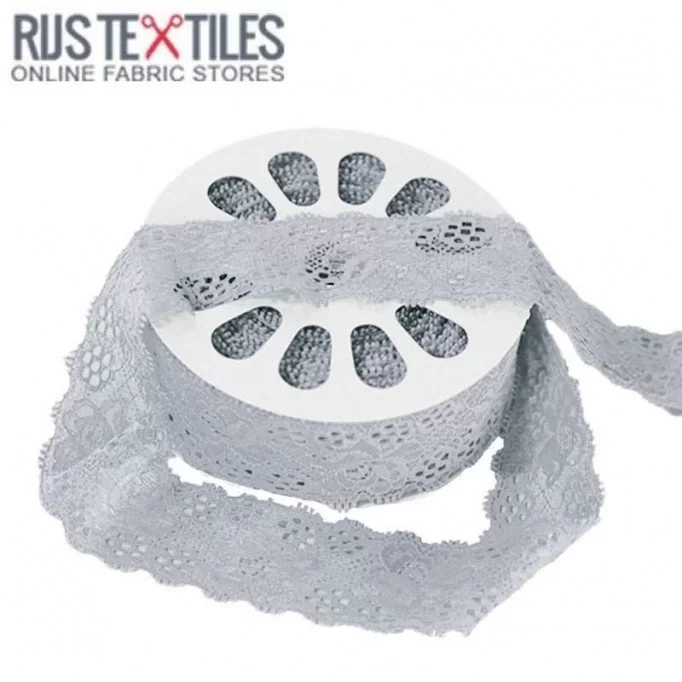 Stretch Lace Trim Light Grey 35mm  - (Stretch Lace Trim)