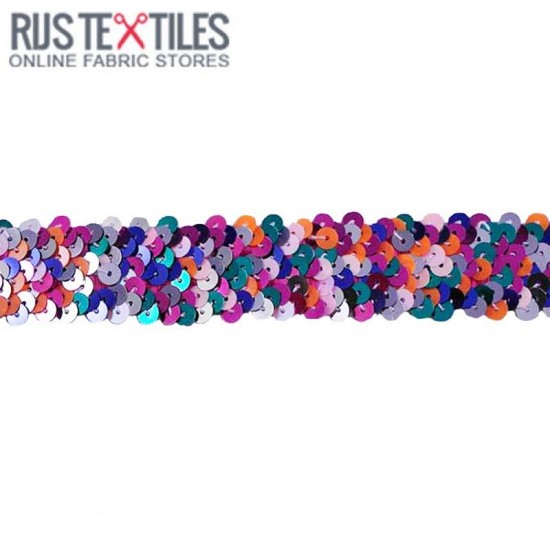 Elastic Sequin Trim Multicolor Orange 30mm Elastic Sequin Trim Multicolor Orange 30mm
