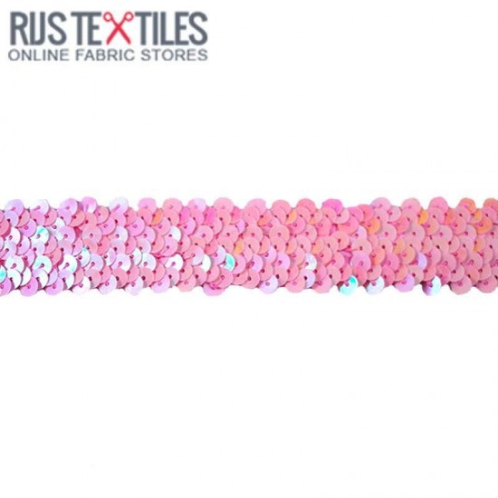 Elastic Sequin Trim Pink 30mm Elastic Sequin Trim Pink 30mm