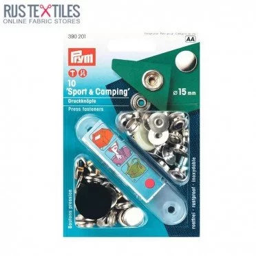 Prym 'Sport & Camping' Press Fasteners 15mm Silver Prym 390201 | Rijs Textiles Prym 'Sport & Camping' Press Fasteners 15mm Silver Prym 390201 - (Haberdashery Accessory)