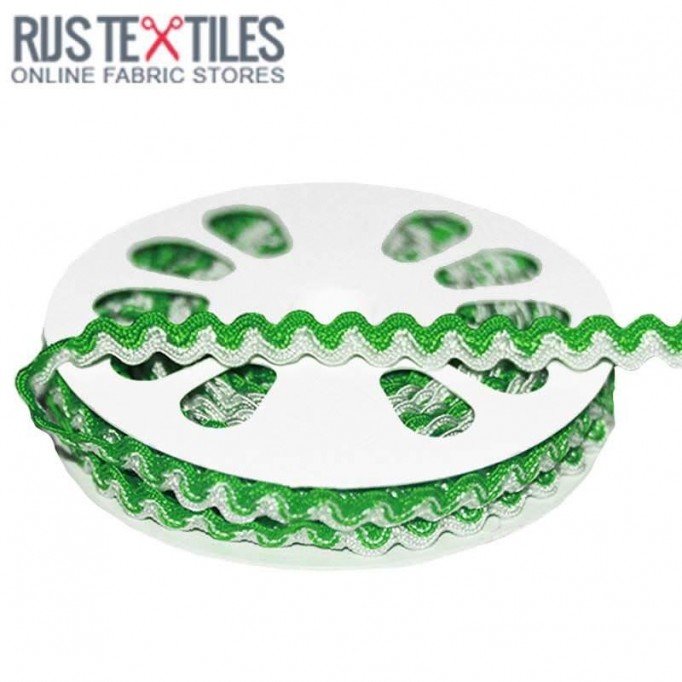 Zackenlitze Grasgrün Weiß 8mm  | Rijs Textiles