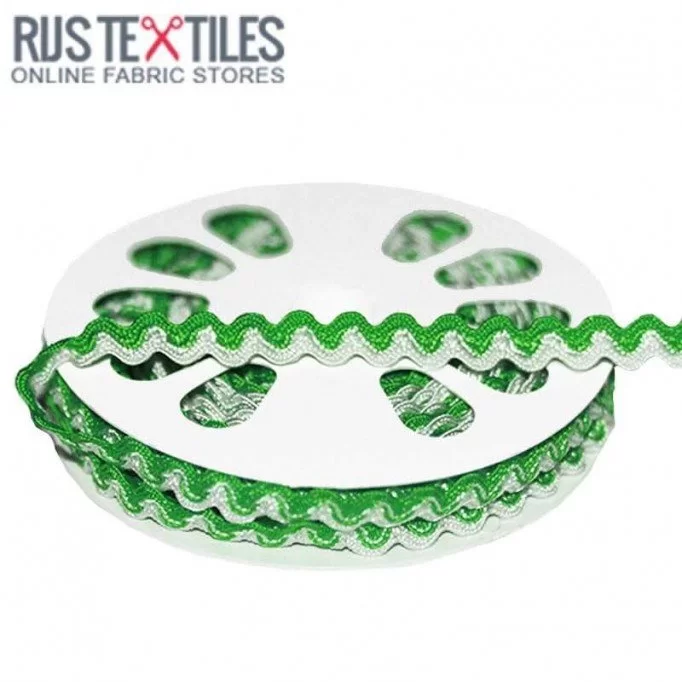 Wstążka Ricka Racka Zakurzona Zieleń Biały 8mm | Rijs Textiles
