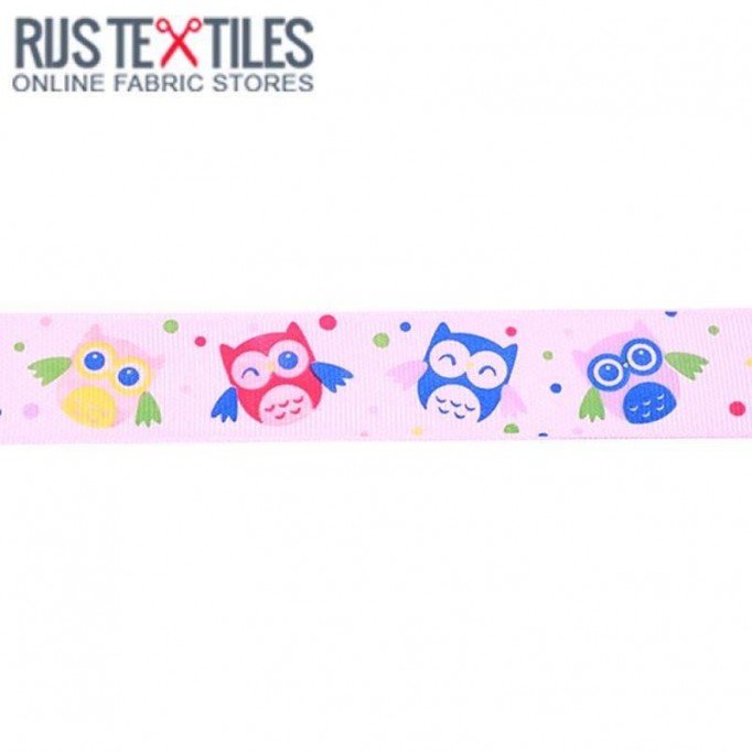 Ruban Gros Grain - Hibou Rose 25mm - (Rubans)