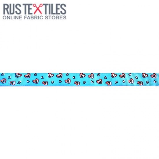 Grosgrain Ribbon - Hearts Aqua 15mm Grosgrain Ribbon - Hearts Aqua 15mm