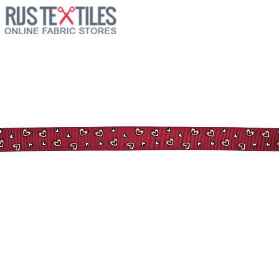 Grosgrain Ribbon - Hearts Bordeaux 15mm Grosgrain Ribbon - Hearts Bordeaux 15mm