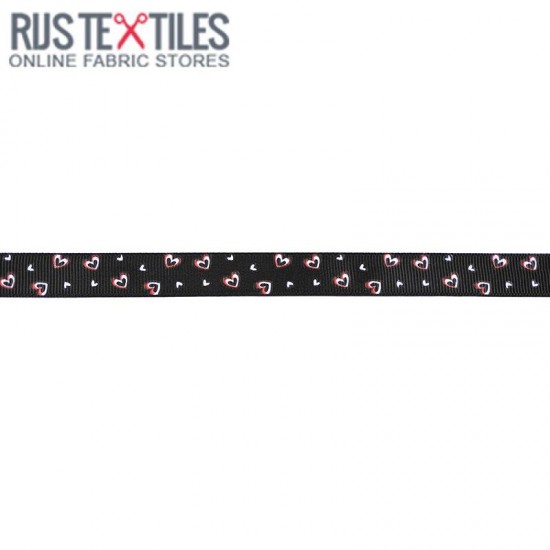 Grosgrain Ribbon - Hearts Black 15mm Grosgrain Ribbon - Hearts Black 15mm