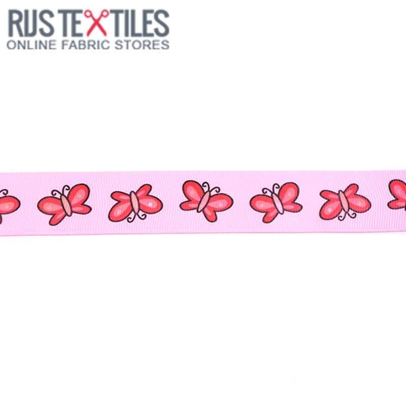 Ripsband - Vlinders Rose 25mm