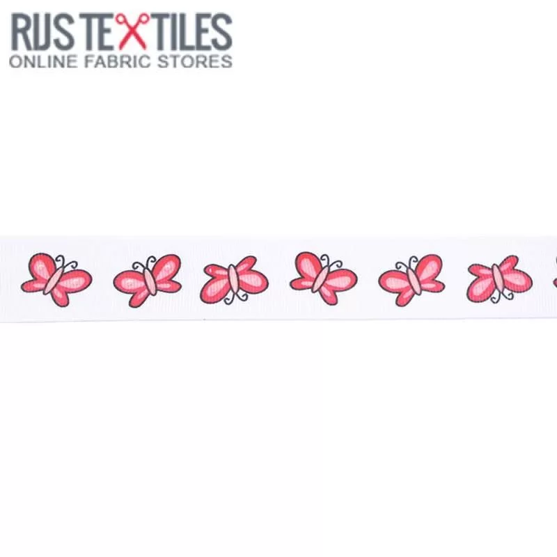 Ripsband - Vlinders Wit 25mm