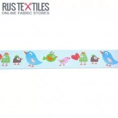 Ruban Gros Grain - Oiseaux Bleu 25mm