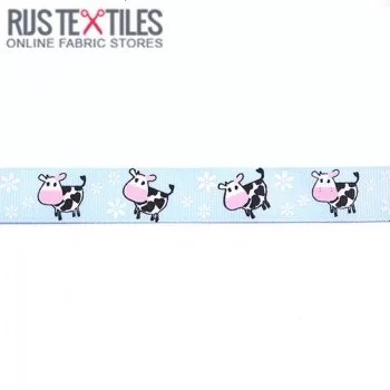 Grosgrain Ribbon - Cow Light Blue 20mm