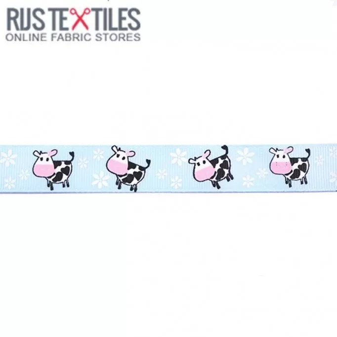 Ruban Gros Grain - Vache Bleu 20mm - (Rubans)