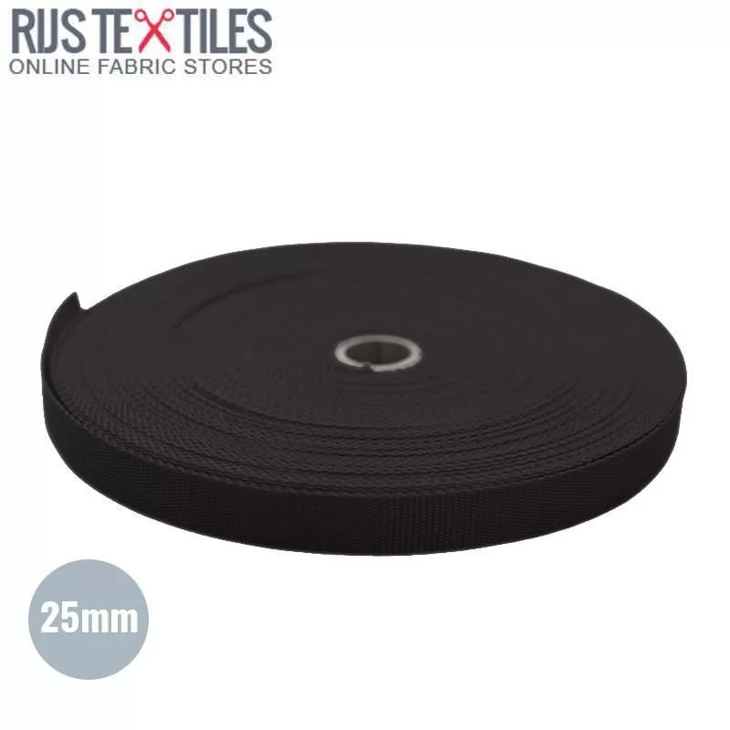 Tassenband Zwart 25mm (Per Meter)