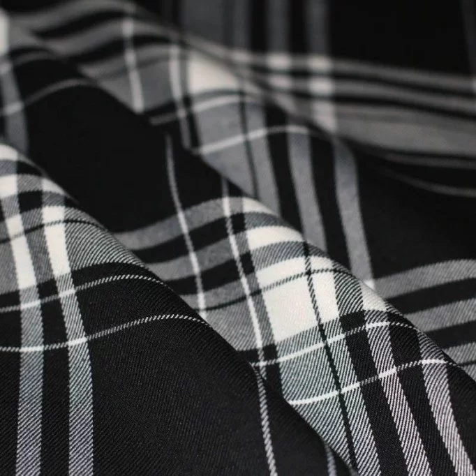 Skotskternet Stof Stretch Menzies Black - (Skotskternet Stof)