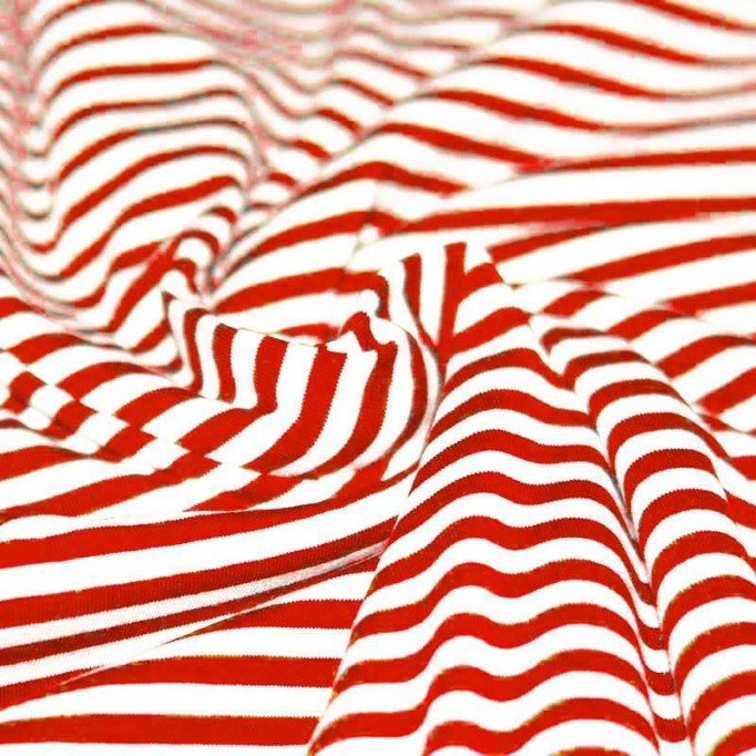 Jersey Rayures 5mm Rouge Blanc - (Jersey à Rayures)