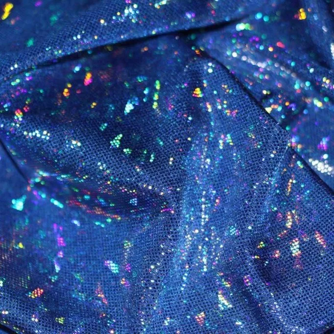 Hologramm Stoff Blatt Kobalt  - (Hologramm Stoffe)