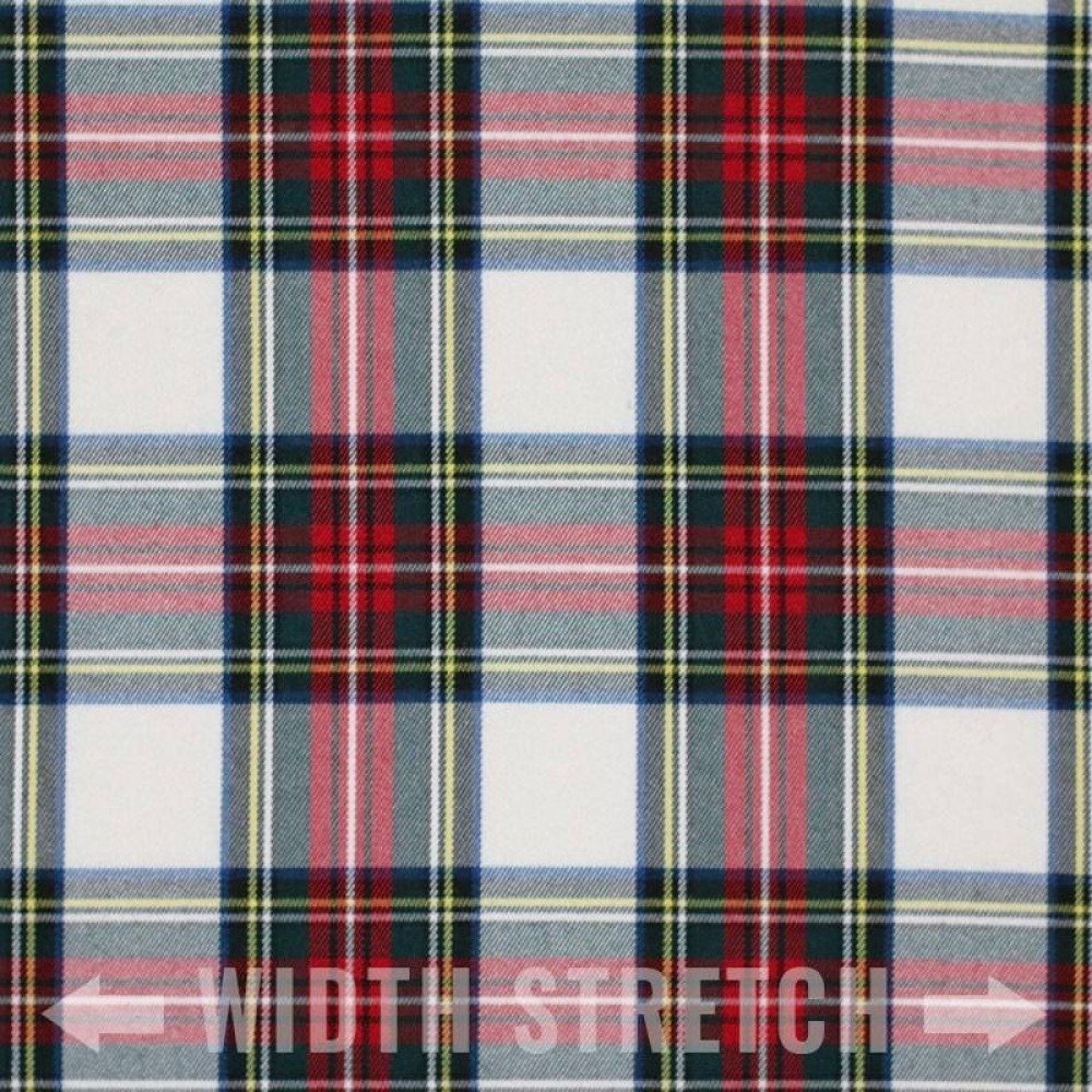 Scottish Tartan Fabric Stretch White Stuwart Scottish Tartan Fabric Stretch White Stuwart
