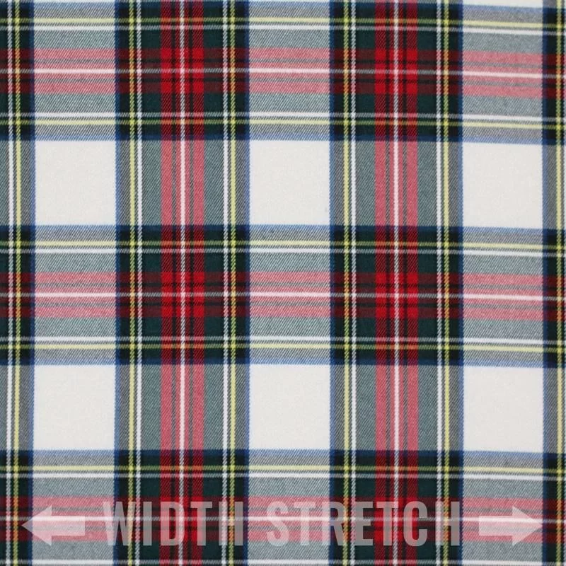 Schotse Ruit Stof Stretch White Stuwart