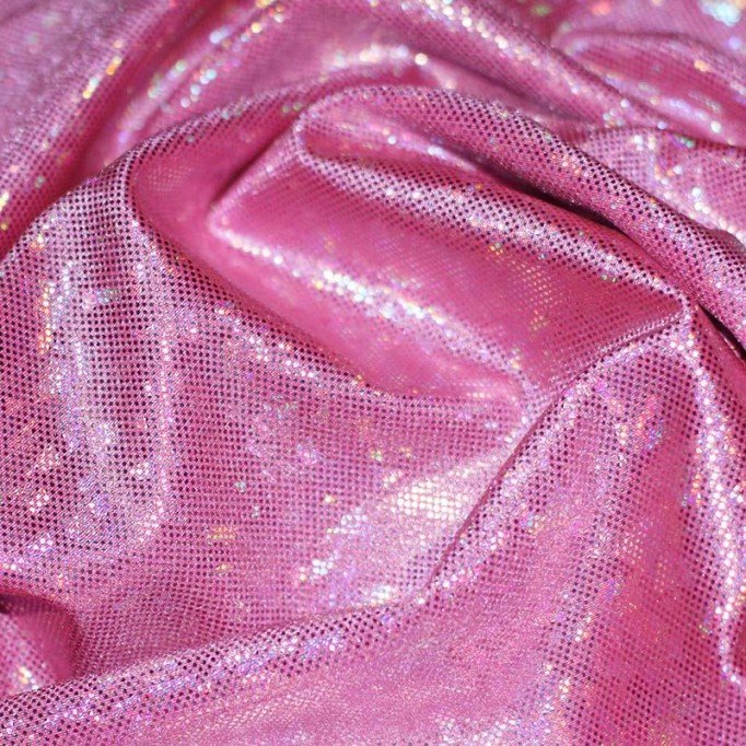Tissu Hologramme Feuille Rose Vif - (Tissus Danse)