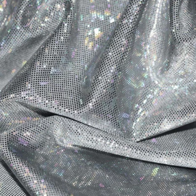 Tkanina Lycra Holograficzna Liść Szary Tkaniny Holograficzna
